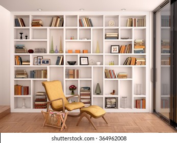 3d illustration of white shelves for decoration and a library in the interior - Shutterstock ID 364962008