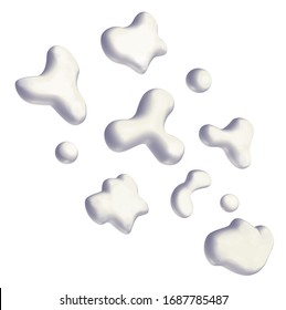 3D illustration - white splashes and balls of milk or yogurt - isolated