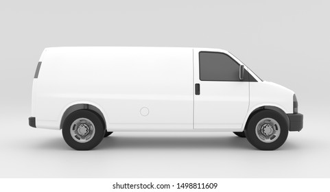 3D Illustration of white van. Minibus mockup. Mockup for advertising. Car for job. Realistic 3D rendering.