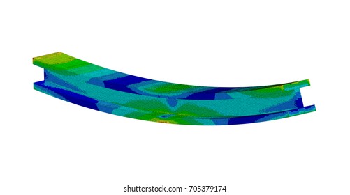 3D Illustration. Wide isometric view of a Von Mises stress plot of an I Beam in bending
