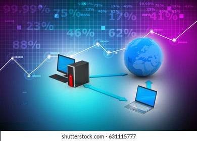 3D illustration of Wireless networking system