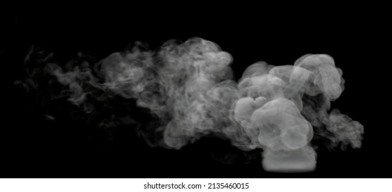 3D illustration of Wispy and Swirly White Long Smoke cloud with a black background