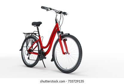 3d illustration. Woman's red bike looks to the right isolated on white background - Shutterstock ID 733729135
