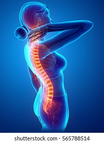 3d Illustration Women Feeling Back Pain Stock Illustration 603104630