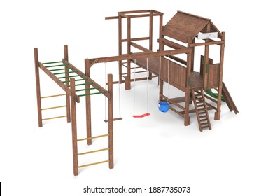 3D Illustration Of A Wooden Swing Set