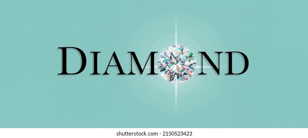 3D Illustration Word Diamond With Round Diamond On Tiffany Blue Background