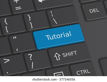 A 3D illustration of the word Tutorial written on a blue key from the keyboard