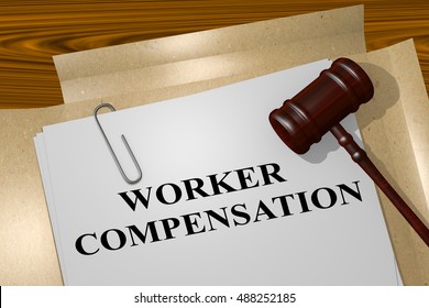 3D illustration of "WORKER COMPENSATION" title on legal document