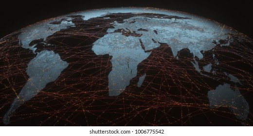 3D illustration. World map with satellite data connections. Connectivity across the world.