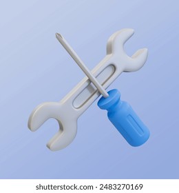 3D illustration of a wrench and screwdriver crossed, representing tools, repair, maintenance, or construction. - Powered by Shutterstock