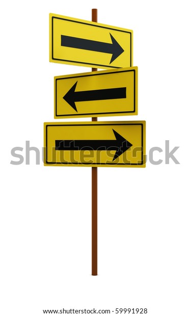 3d illustration of yellow direction sign over
white background