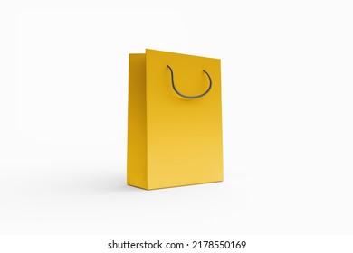 3D Illustration Of Yellow Paper Bag Mockup Isolated On White Background