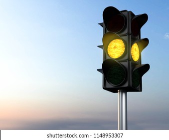 3D Illustration Yellow Traffic Light