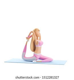 3d illustration. Young girl cartoon character. Sport, yoga and fitness concept. girl does sports exercises