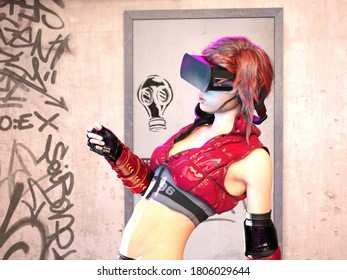 3D Illustration of a Young Girl with VR Headset