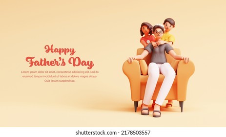 3D Illustration Of Young Man Sit At Sofa With Daughter And Son For Happy Father Day Event Celebration Design. - Powered by Shutterstock