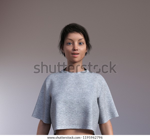 3d Illustration Young Woman Short Dark Stock Illustration 1195962796