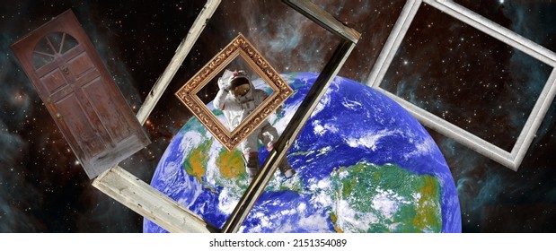 3D Illustration Of Zero Gravity Objects With Earth And Nebula Background