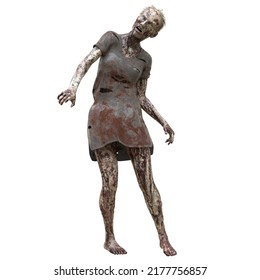 3D Illustration Zombie Girl Isolated White Background