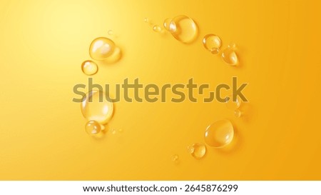 3D Illustration.Background image of multiple water droplets on yellow background.(Horizontal)