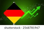 3d illustration.Germany flag, road sign, and German economy business graph, financial growth, market trends, economic stability, investment strategies, 3D render, web banner.