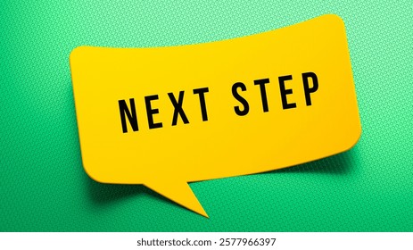 3d illustration.Next step text message on the 3D curve speech bubble. Dotted and green background. 