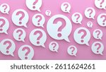 3d illustration.Question marks and speech bubbles background. Pink and white color.