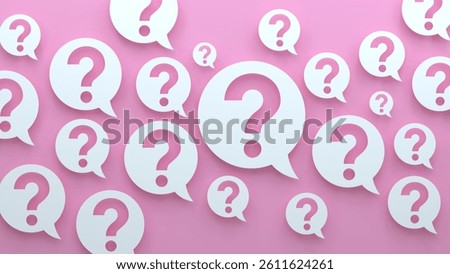 3d illustration.Question marks and speech bubbles background. Pink and white color.