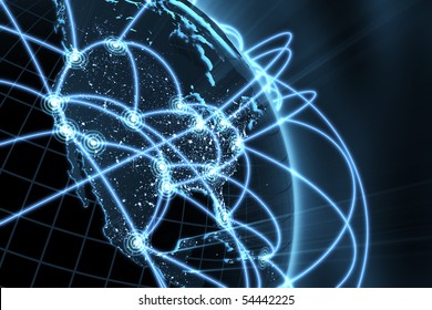 3d Illustration/render Of A Global Network - Focus On North America