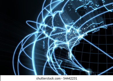 3d Illustration/render Of A Global Network - Focus On North America