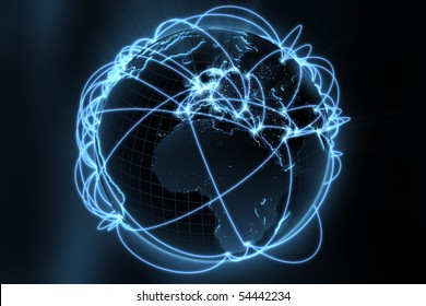 3d illustration/render of a global network - focus on europe