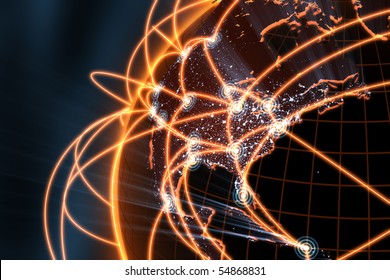 3d Illustration/render Of A Global Network - Focus On North America