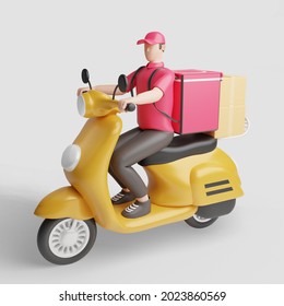 3d Illustrations. Delivery Guy On Motor Scooter