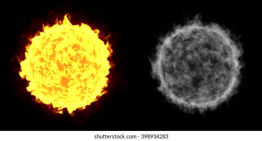 3D Illustrations Of A Fireball Or Sun Isolated On A Black Background With Alpha Channel