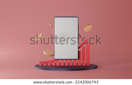 3D illustrations renderings of financial concepts or online business venture capital and stock furnishings with phones. Coins, graphs for articles, trading, Forex websites, banners, advertising, real 