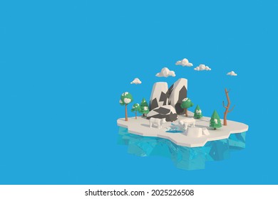 3D illustrator The bear in winter. 3d rendering Low Polygon Geometry. Lowpoly Minimal Style Art.