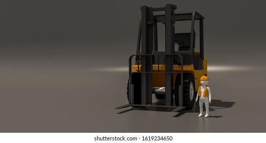 3d illustrator, 3d rendering of the  Driver and forklift.