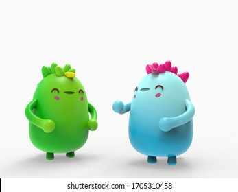 3d Ilustration Cute Little Dino Kawaii Cartoon Character Render