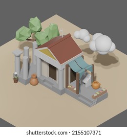 3D Image Of An Ancient Greek House.