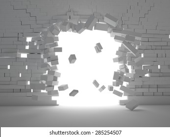 3d Image Of Breaking Brick Wall