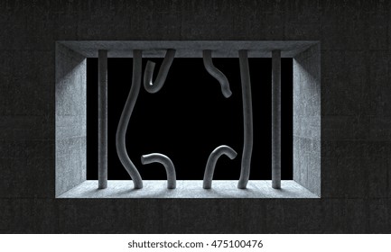 3d Image Of Broken Prison Iron Bars