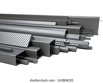 3d image of carbon fiber pipes on white