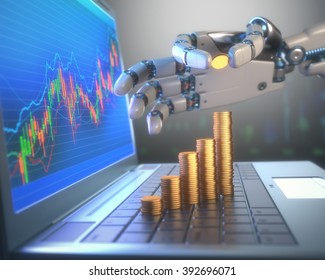 3D Image Concept Of Software (Robot Trading System) Used In The Stock Market That Automatically Submits Trades To An Exchange Without Any Human Interventions.