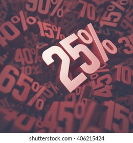 3D image concept of twenty five percent discount. Clipping path included.