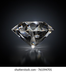 3d image. Diamond on a black reflective background.