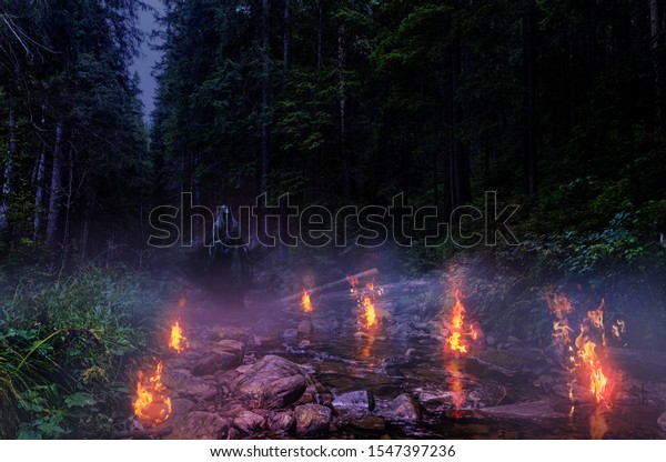 Burning forest nighttime фон стим