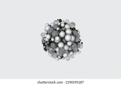 3D Image. Many Small Balls Are Collected Into One Big Ball. Geometry, Abstract Background Or Screensaver.