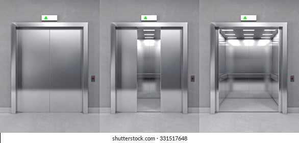 3d image of modern metal elevator