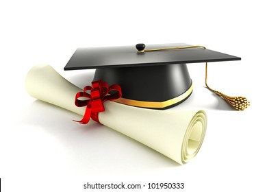 3d image of mortar board with degree against white background - Powered by Shutterstock