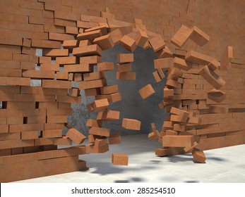 3d Image Og Breaking Brick Wall